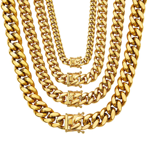 18K Gold Cuban Link Chain Necklace & Bracelet (12MM)