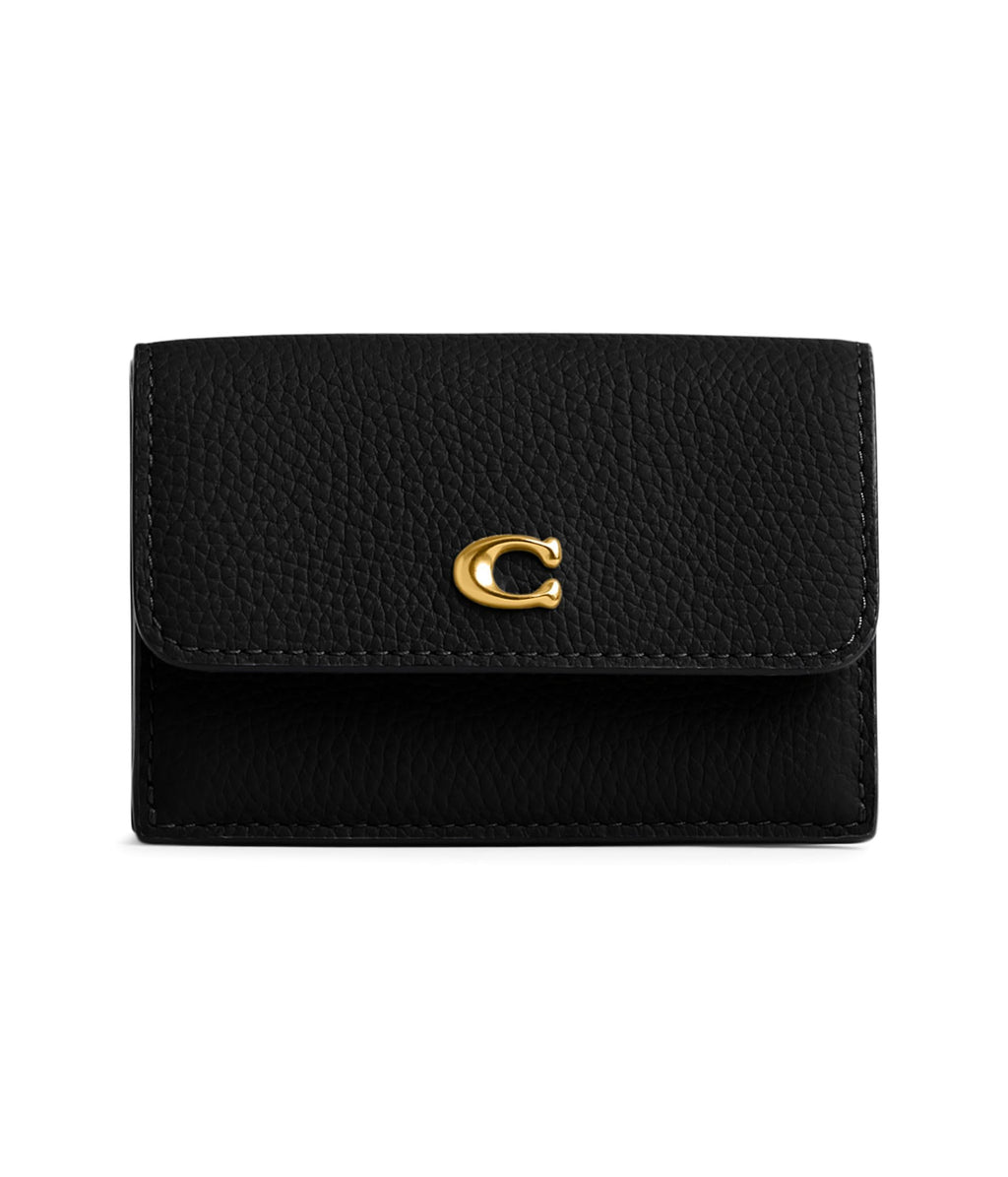 Coach Womens Essential Polished Pebble Mini Trifold Wallet B4/Black One Size