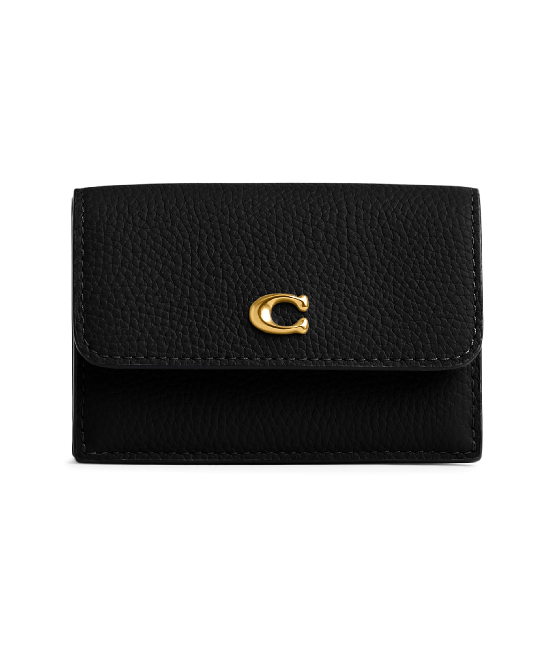 Coach Womens Essential Polished Pebble Mini Trifold Wallet B4/Black One Size