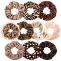 Yuxung 10 Pcs Hair Scrunchies for Women Satin Silk Scrunchies Fluffy Fuzzy Flower Plaid Bubble Hair Ties Bulk Elastic Hair Accessories Valentines Day Scrunchies Gifts for Teens Girls(Khaki)