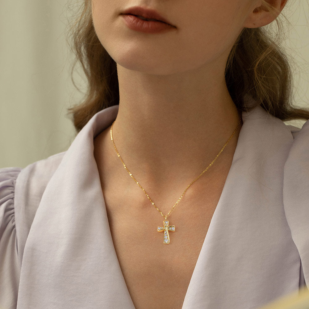 Women's Sterling Silver 14K Gold Cross Necklace