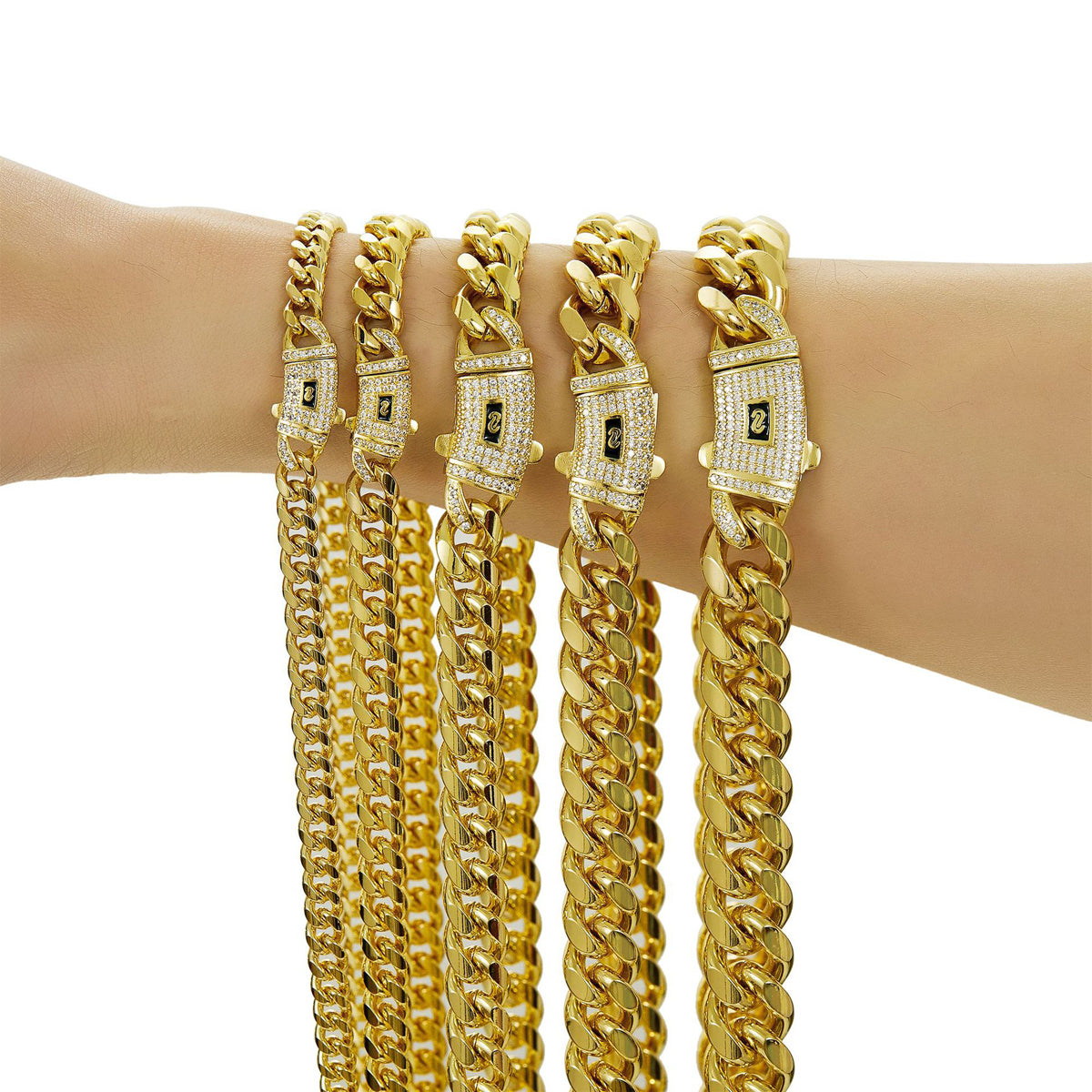 Women's 14K Gold Zircon Monaco Cuban Link Chain