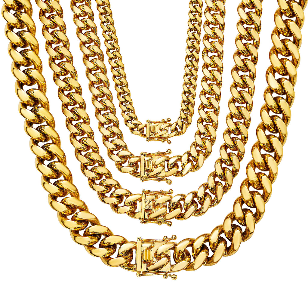 18K Gold Cuban Link Chain Necklace & Bracelet (12MM)